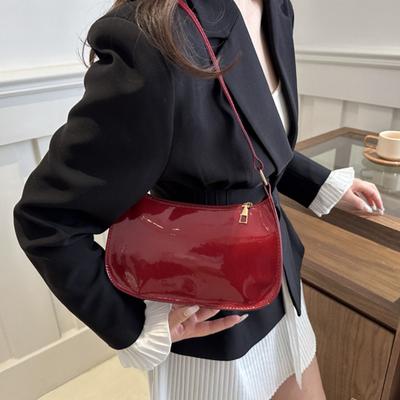 Yousheng Retro Glossy Shoulder Bag Ladies Solid Color Faux Leather Underarm Bag Casual Hobo Purse Waterproof Handbag for Daily Life Travel Parties