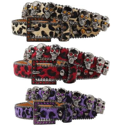 Full Skull Design for Women with Leopard Print with European and American Rhinestone Inlaid Belt High-end Pin Buckle Hip-hop Decoration Nightclub