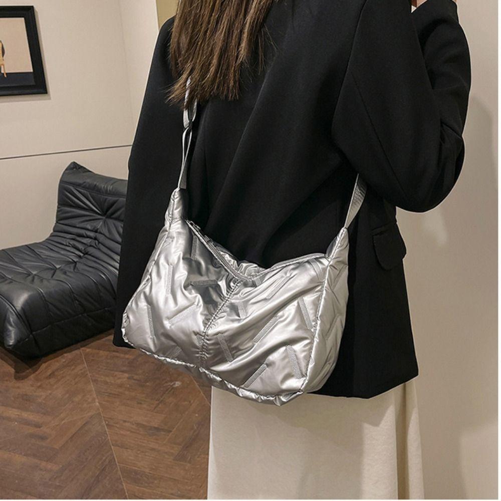 Large Capacity Crossbody Bag Korean Style Nylon Handbag Bright Space Cotton Tote Bag  Autumn Winter