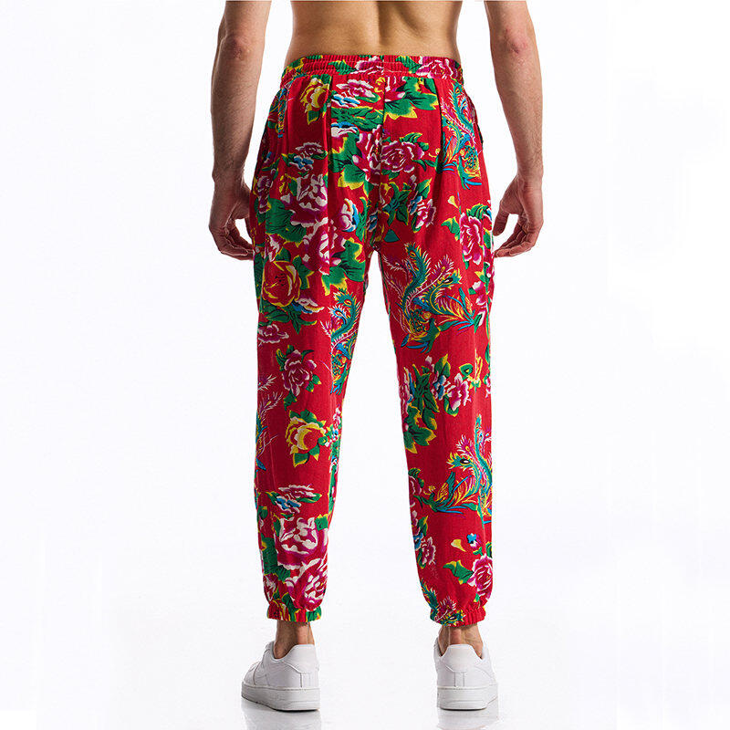 Men's Casual Pants - Summer and fall paisley print pants, loose fit, elastic waistband with drawstring, fashionable and comfortable men's street wear