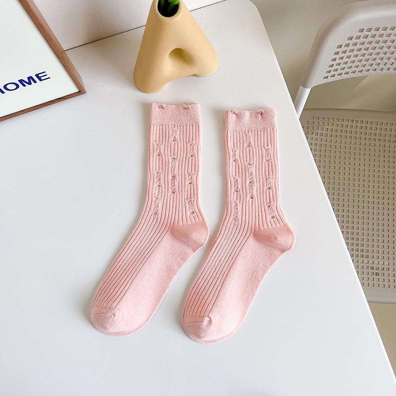 

Женские модные хлопковые носки средней длины с рваными краями, однотонные, весна/лето, ворсистый стиль One Size