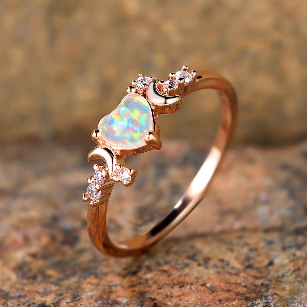 Love Style Two Sided Moon Three Claw Ring Simple and Versatile Niche