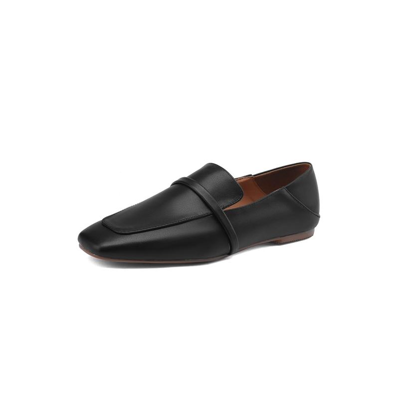 Fashion Women's New Comfortable and Minimalist Square Head Inner and Outer Genuine Leather Cowhide Large Size Flat Sole Single Shoes