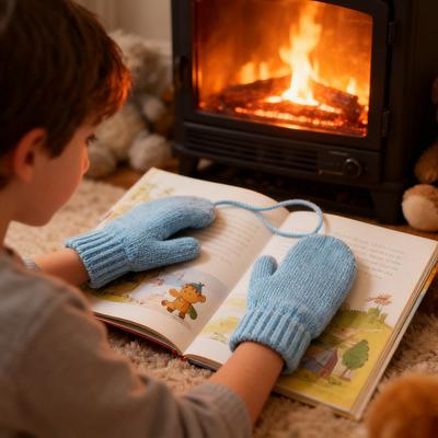 Kinder Winterhandschuhe Warme Verdickte Vollfinger Fäustlinge Gestrickte Handschuhe mit Band für Jungen