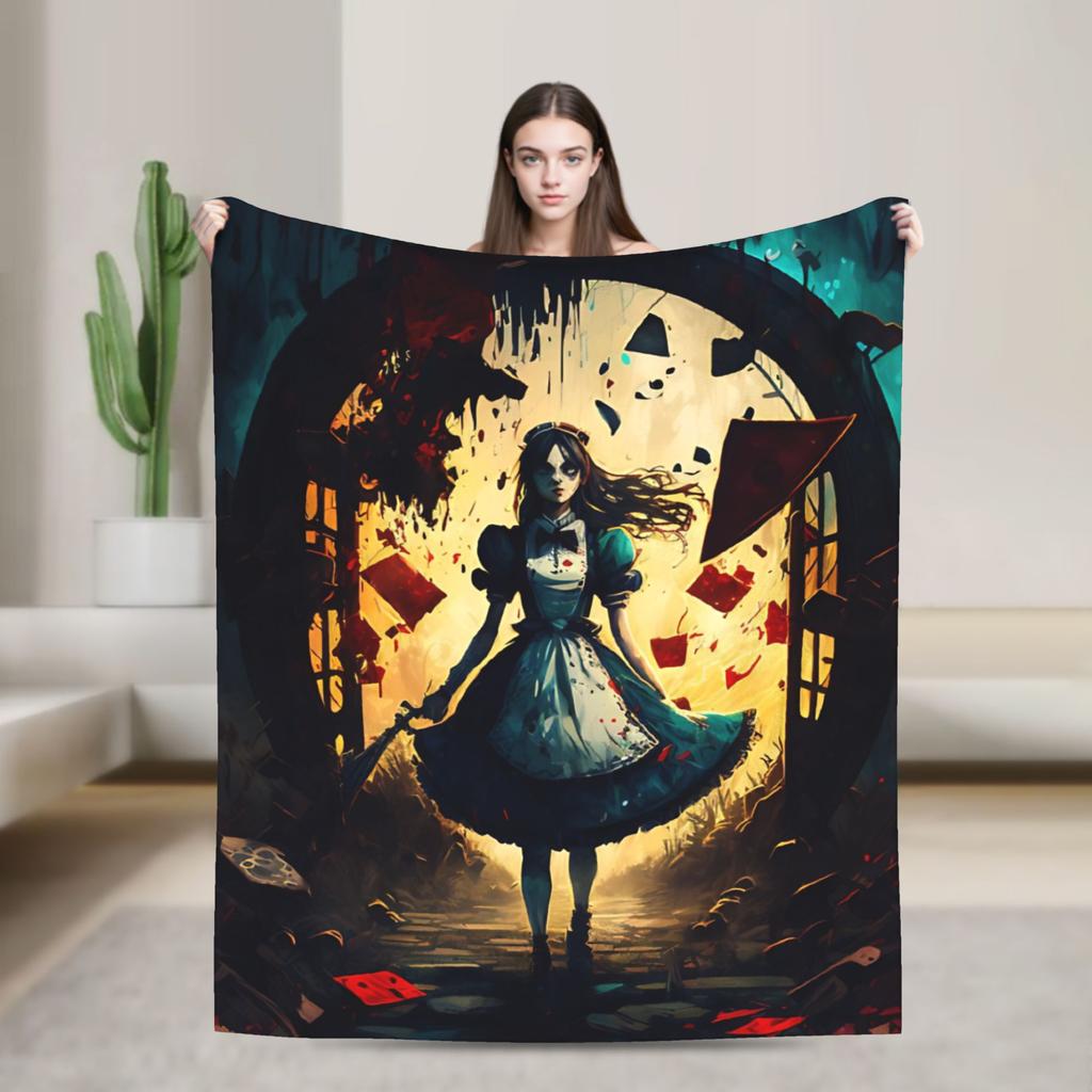 Dark Alice Madness Returns Game Plush Blanket Flannel Throw Blanket For Couch Bed Warm Soft Design Quality Bedspread