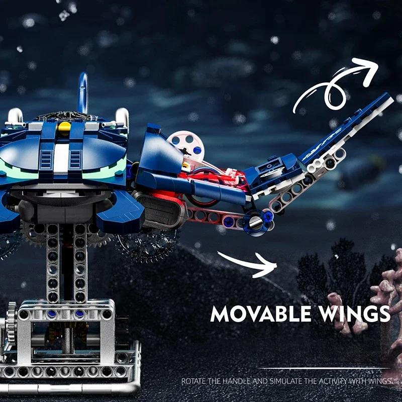 MOC Mechanical Manta Ray Sea Animal Set Power Motor Building Blocks Bricks DIY Model Kids Assembly Toy Christmas Birthday Gifts