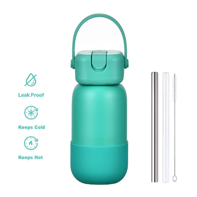 Borraccia Termica in Acciaio Inossidabile da 450/740ml con Manico, Cannuccia, Base in Silicone, Bicchieri da Bevuta Sottovuoto a Doppia Parete, Tazza Termica Sportiva