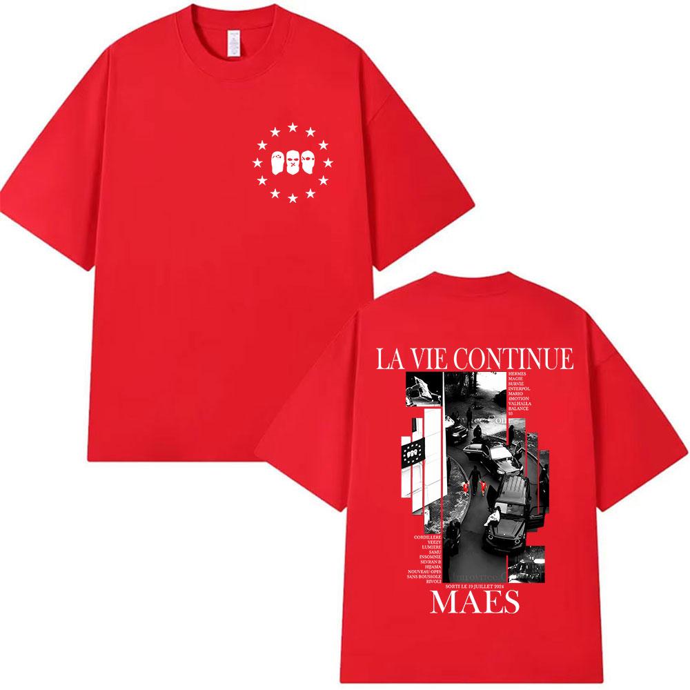 

Рэпер La Vie Continue Maes Альбом 2025 Графические футболки Мужская Готическая Хип-Хоп Одежда Футболки Панк Короткий рукав Хлопковая футболка S