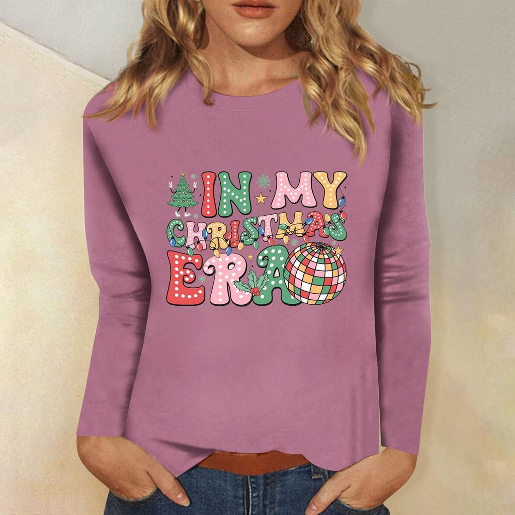 Women's Daily Casual Long Sleeve Christmas Print O-neck Top