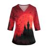 Top da Donna con Stampa di Halloween Scollo a V Manica a Tre Quarti con Tasche Spacchi Laterali Camicia da Costume