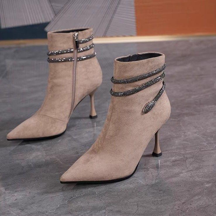 Women's Pointed Toe Suede Ankle Boots, Slim Stiletto Heel, 2025 Autumn/Winter Collection