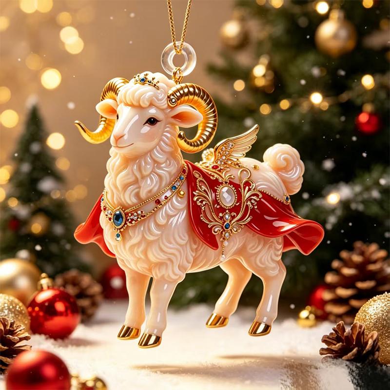 Cute Flat Acrylic Christmas Sheep Ornament Hanging Lamb Pendant for Xmas Tree Office Desk Holiday Party Decor