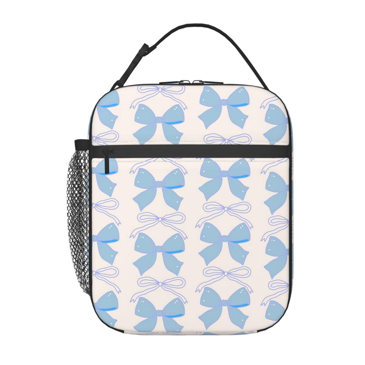 

Blue Bows On A White Backdrop Pattern Insulated Lunch Bag for Women Children Leakproof Food Boxes Thermal Lunch Box Tote One Size