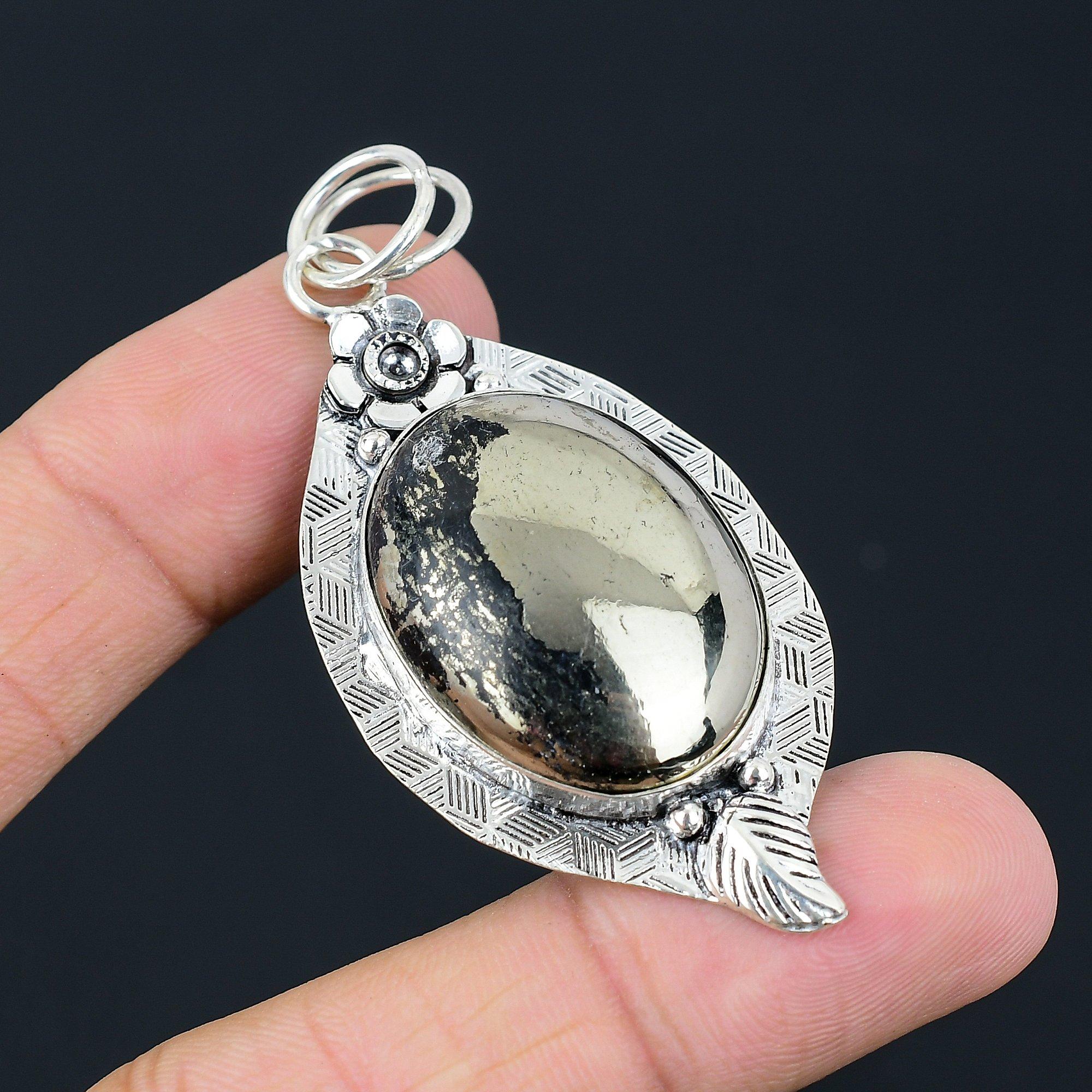 Gift For Women Pendant Flower 925 Sterling Silver Natural Pyrite Gemstone