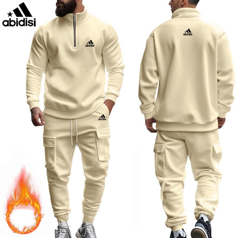 

Комплект мужских спортивных брюк цвета хаки больших размеров на осень и зиму, новый стиль, американский, повседневный, плюшевый, теплый, на молнии 2XL слоновая кость