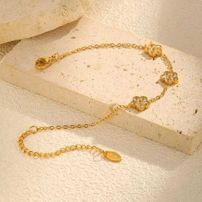 Fashion Personality Accessories Stainless Steel White Zircon 3 Flower Gold Bracelet Women