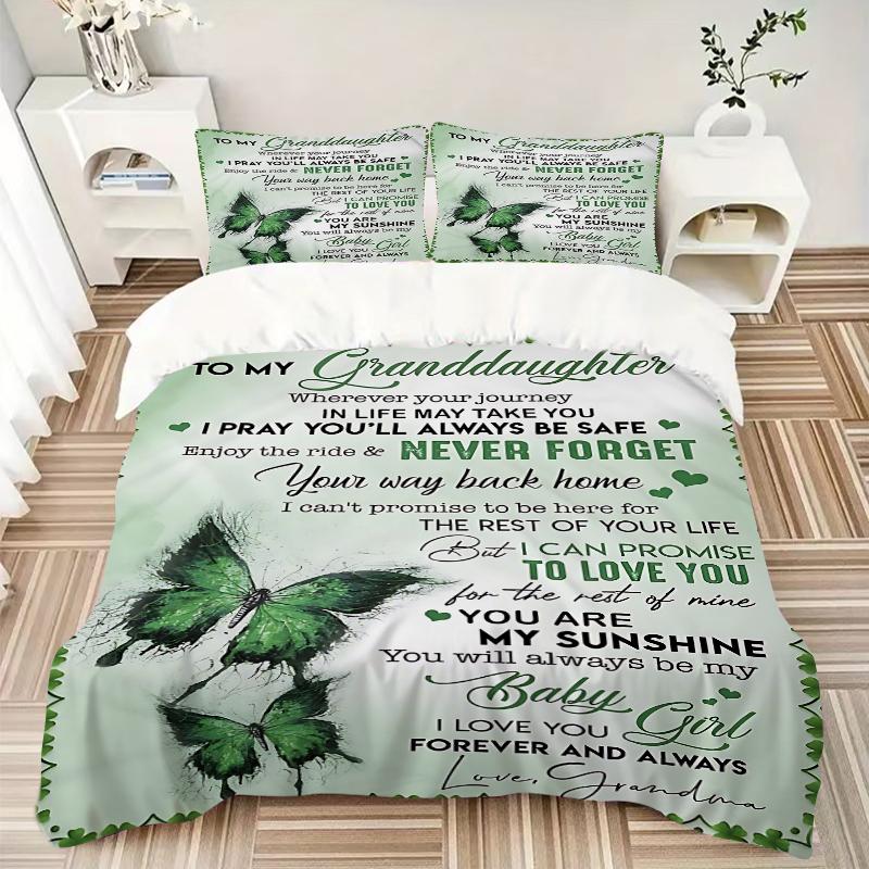 3Pcs Grandma'S Love Granddaughter Bedding Set Soft Fabric Duvet Cover Pillowcases Home Christmas Xmas Halloween Gift 1 Duvet Cover 2 Pillowcase G153