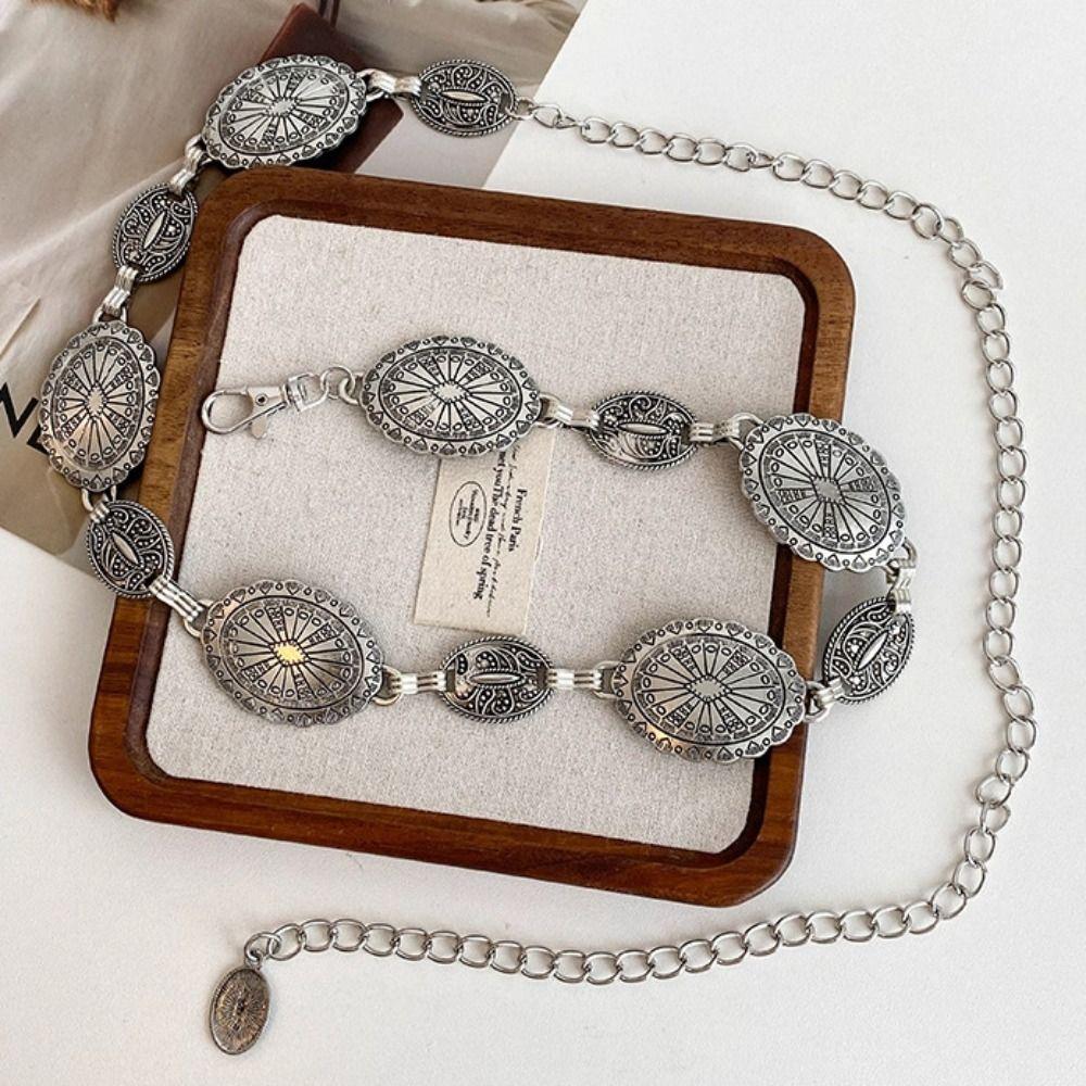 Elegant Bohemian Body Chain Silver Ethnic Belt Chain Metal Circular Ring Waist Chain  Girls