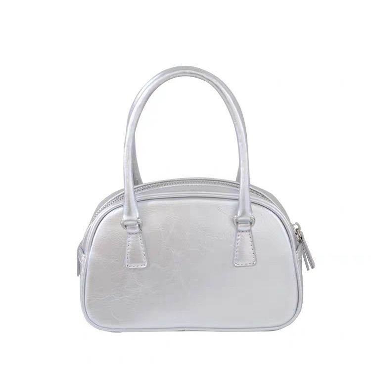 Mini Korean PU Leather Bag for Women  Silver Bowling Shoulder Bag  Girls Crossbody Bag  Fashion  Summer  New