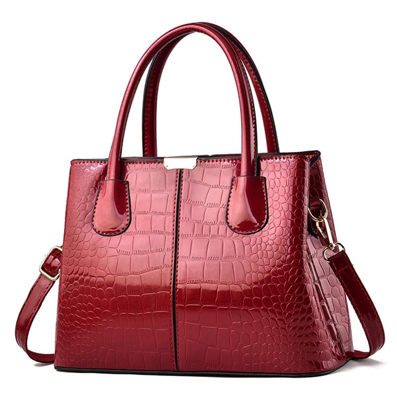 Patent Leather Stone Grain Handbag 2025: New Large Capacity Simple Women's Crossbody & Shoulder Bag