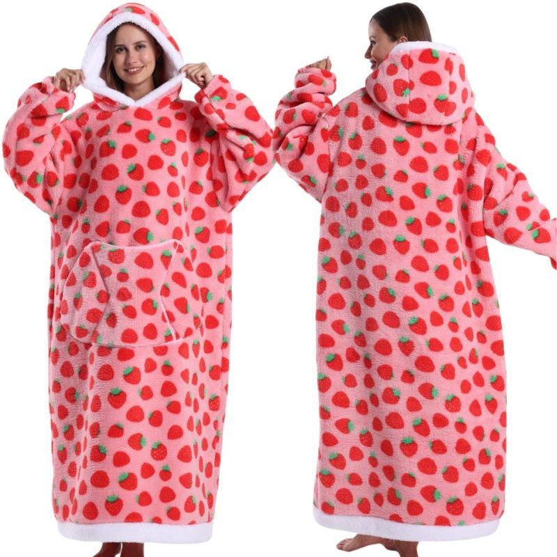 Autumn and Winter Sports and Leisure Warm TV Blanket Senior Women's Plush Comfortable Soft Bathrobe Warm Fluffy Robe
