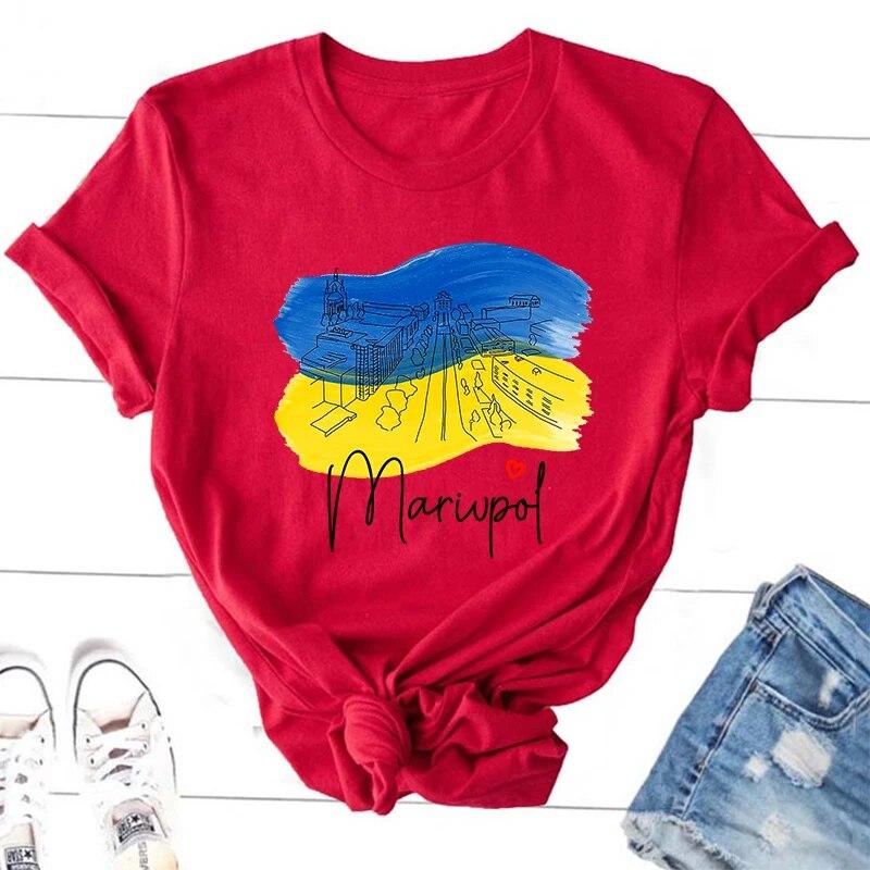 Mariupol Ukrayna T Shirt Streetweed Kadın Pamuklu Tişört Büyük Boy Ukrayna Tshirt Unisex Grafik Baskı Tshirt Femme Giyim Unisex