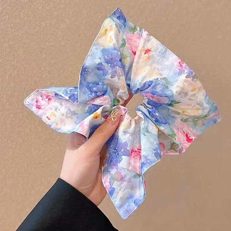 

Квадратная резинка для волос из ткани с цветочным принтом для женщины Элегантная Высокоэластичная Веревка для волос Модная Девушка Не повреждает волосы Резинка для волос Скранч