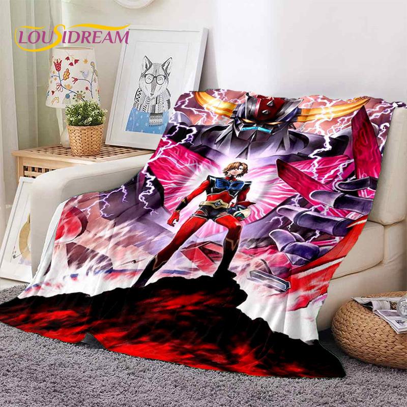 3D Cartoon UFO Robot Grendizer Anime Soft Blankets,Keep Warm Flannel Throw Blanket for Picnic Beds Sofa Home Bedroom Gifts Kids