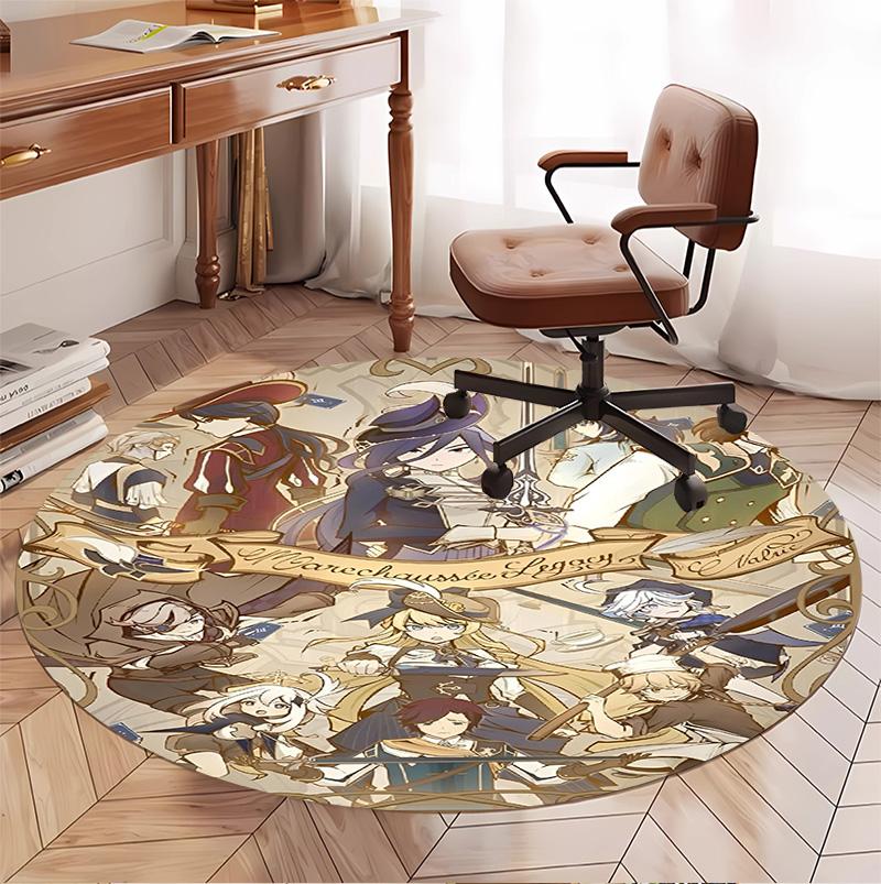 Genshin Impact Pattern Round Rug, Indoor/Outdoor Mat, for Picnic, Gameroom, Bedroom, Office, Living Room, Home Decor Carpet, Birthday Gift