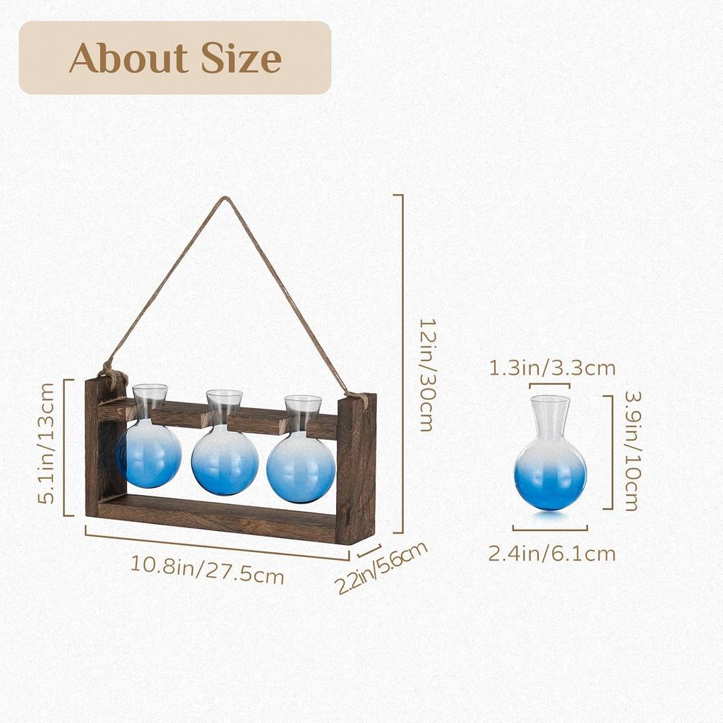 Plant Propagation Station with Wood Stand - Wall Glass Terrarium for Cuttings Air Plants Small Flower Pothos - Gift for Women Plant Lovers (Gradient