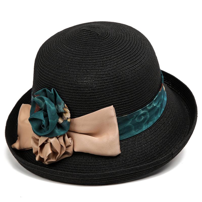 

Summer Ice Silk Straw Hat Outdoor Uv Protection Temperament Sunscreen Sun Hat Mom Fisherman Hat Pt1229 M（56-58cm） чорний