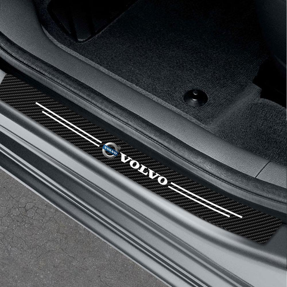 4 Stück/Set Leder Carbonfaser Auto Türschwelle Kratzfest Dekoration Aufkleber Für VOLVO XC60 XC90 S60 V40 V50 V60 C30 S80 S40 XC40