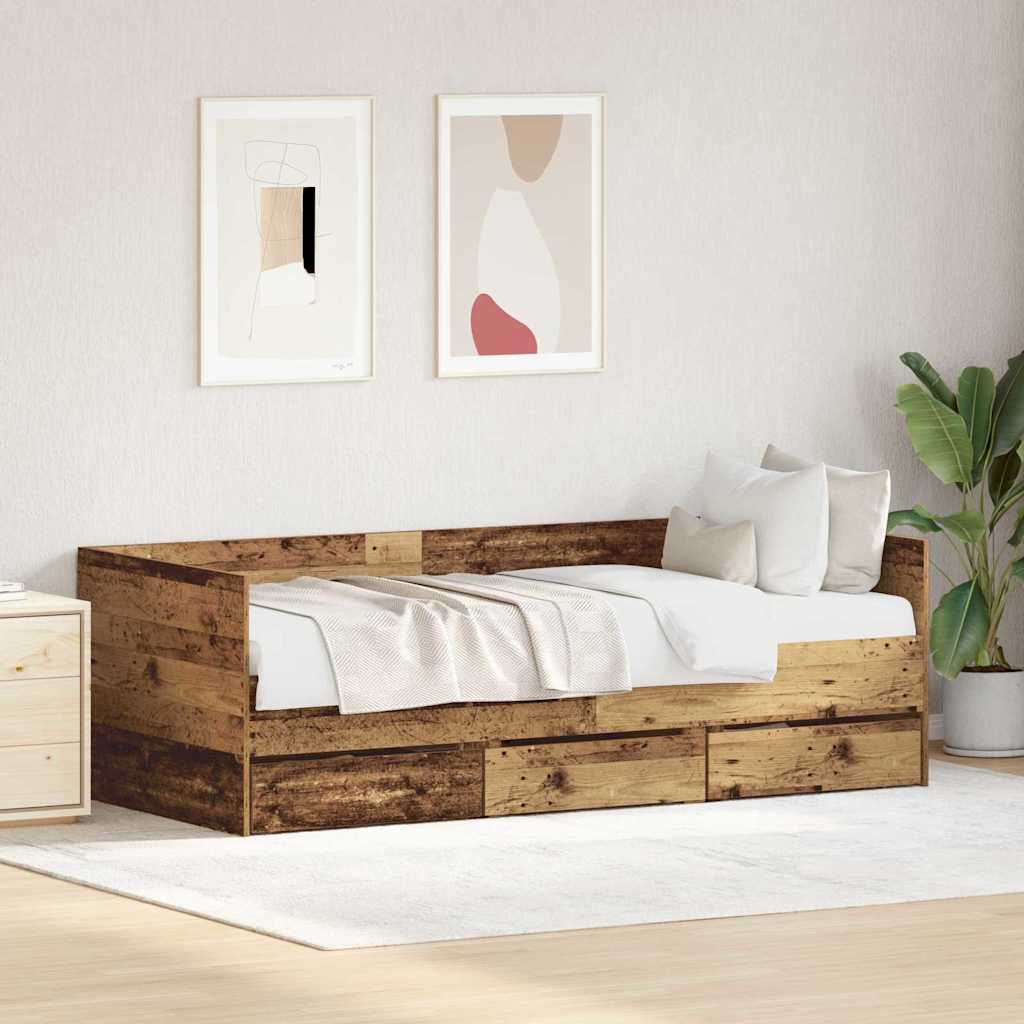 Daybed with Headboard Reclaimed Wood Look 90 X 200 Cm Wood Based Panel