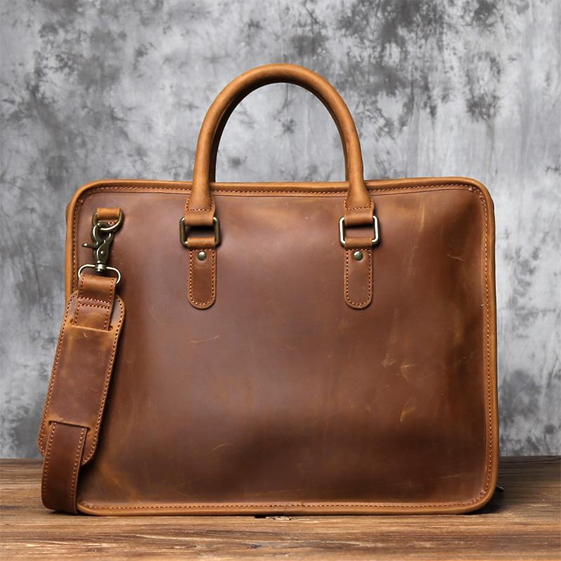 

NZPJ Vintage Genuine Leather Men s Briefcase Natural Cowhide Handbag Crossbody Leisure Commuting Computer Bag for Men