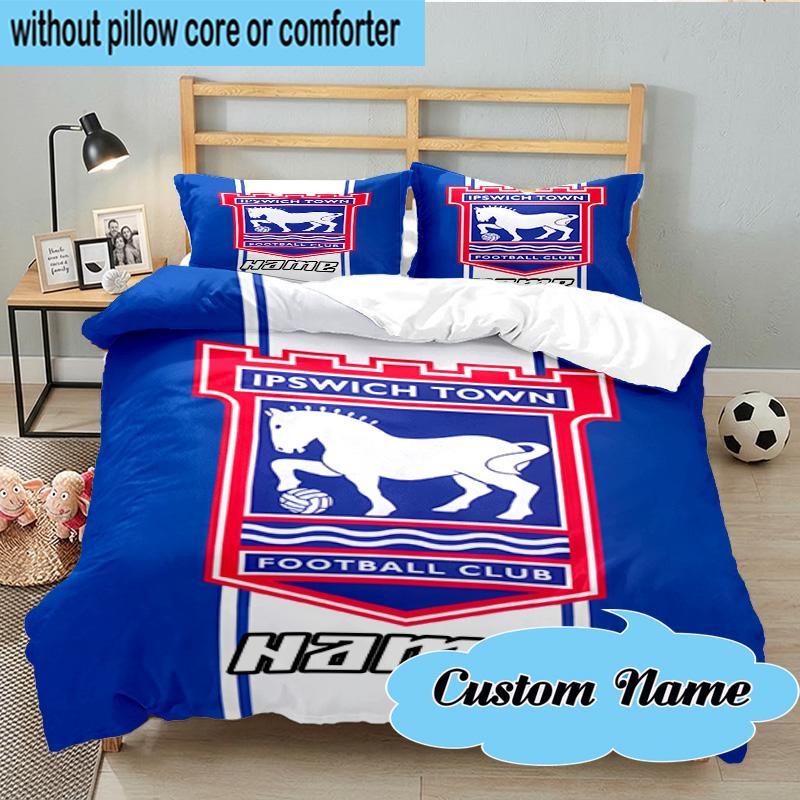3PCS Custom Name Ipswich FC Crest Bedding Set, Including 1pc Duvet Cover And 2pcs Pillowcases, Suitable for dorms and bedrooms Gift