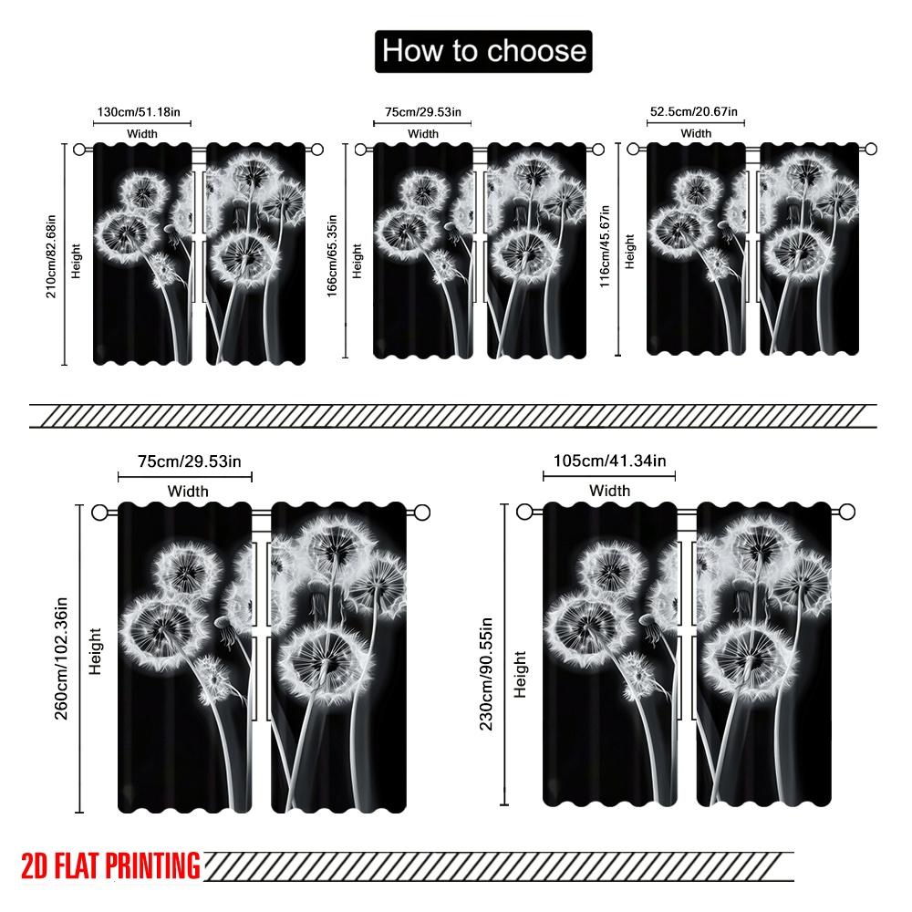 2pcs,2D Plane Printing Curtains Roller Blinds Ethereal Dandelions Polyester Fabric (without Rod) Versatile All Use for Bedroom,