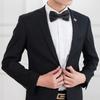 [Apictseoo] Bow Tie for Men, Solid Black Silk, Double Layered, One-Touch, Stylish, Single, Glossy, Hook Closure, Easy To Put On and Take Off,