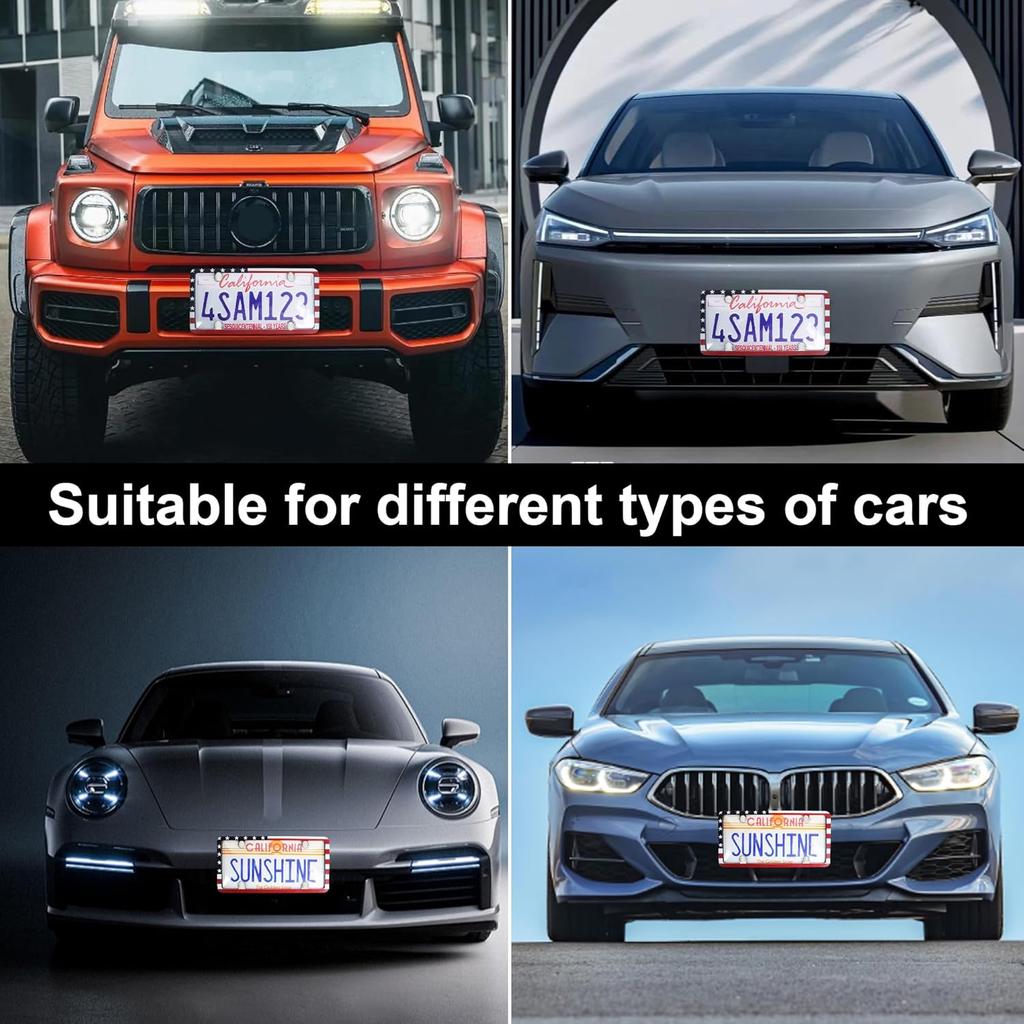 2pcs License Plate Protector Unbreakable License Plate Covers and Frames Set Front and Rear Clear License Plate Cover n Flag License Plate Frames