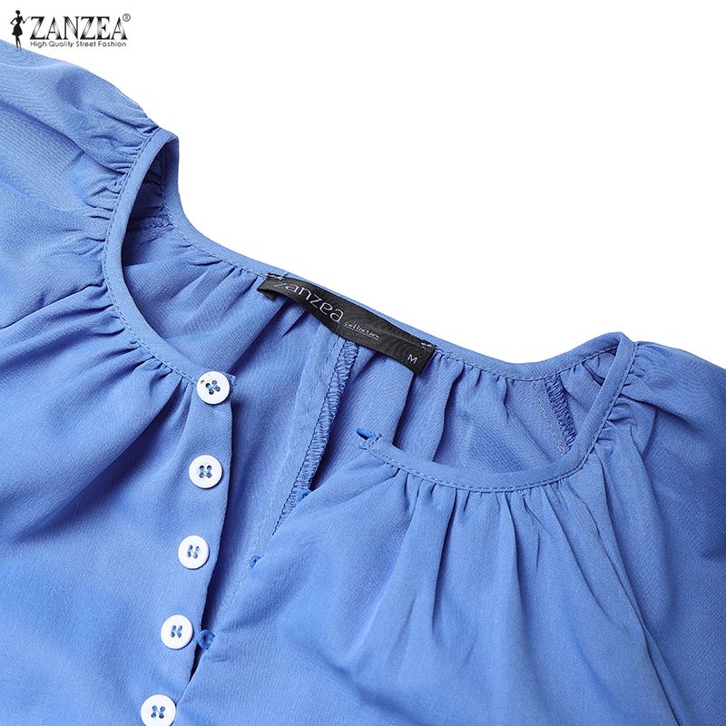 ZANZEA Abito Casual da Donna con Scollo a V, Colore Unito, Manica a 3/4