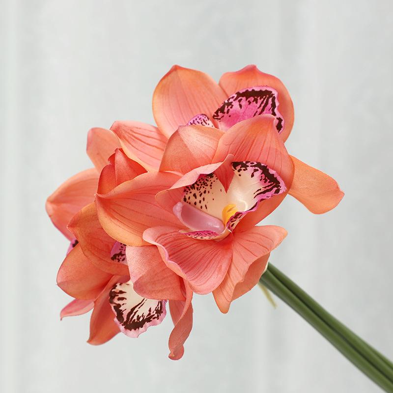 

Moisturizing Cymbidium Bundle Home Interior Decoration Ornament Fake Flower Bonsai Feel Phalaenopsis оранжевый