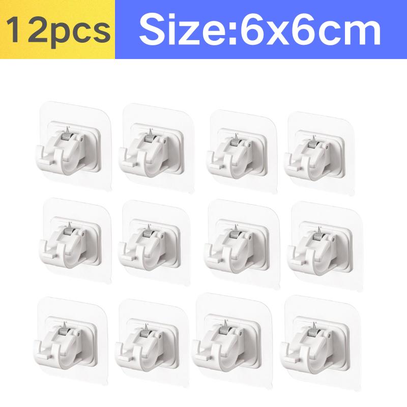 2-12PCS Adjustable Curtain Rod Clip Self Adhesive Clamp Hook Curtain Rod Holder Wall Bracket Holder Nail-Free Wall Hanging Clip