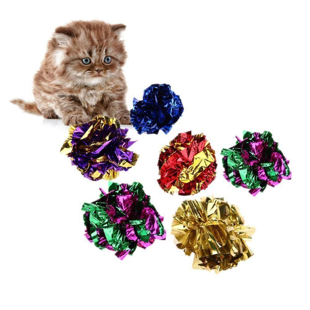10x Soft Crinkle Foil Cat Toys Balls Ring Paper 5.5CM Tinsel Balls Large Gilter Cat Kitten Toy