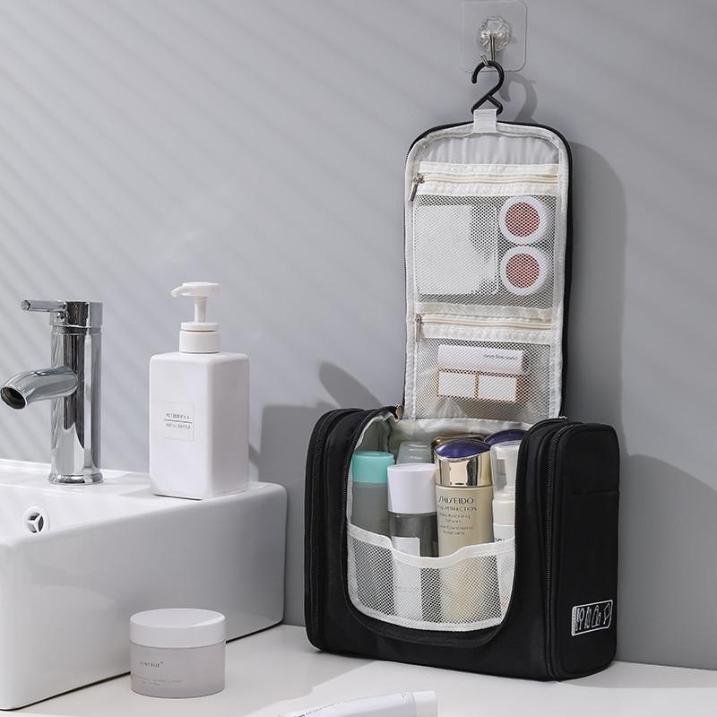 Travel Toiletry Bag With Hanging Hook And Dual Zippers For Bathroom Organization