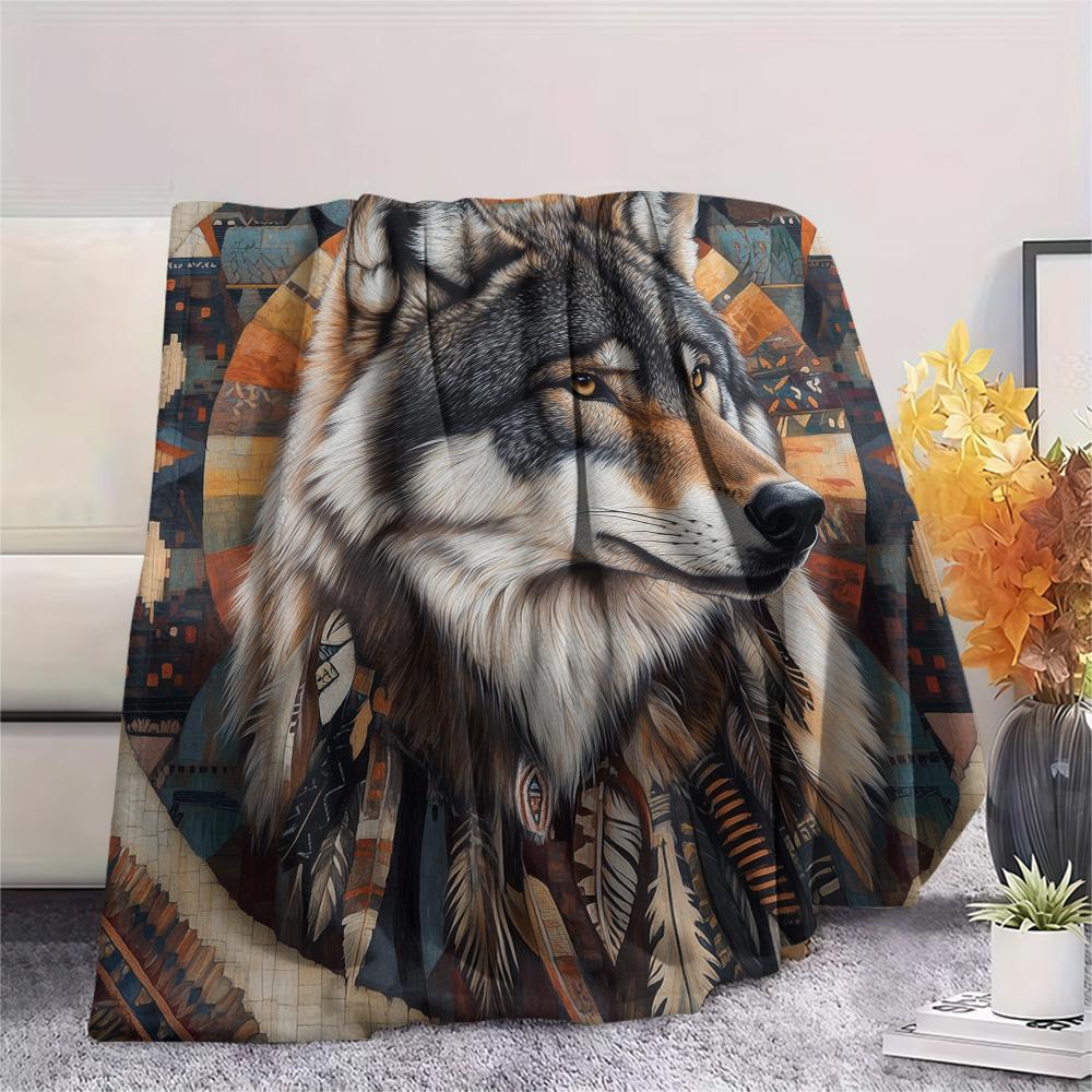 Native American Animals  Print Flannel Blanket, High quality Comfortable for All Seasons, Home Decor, Warmth and Comfort