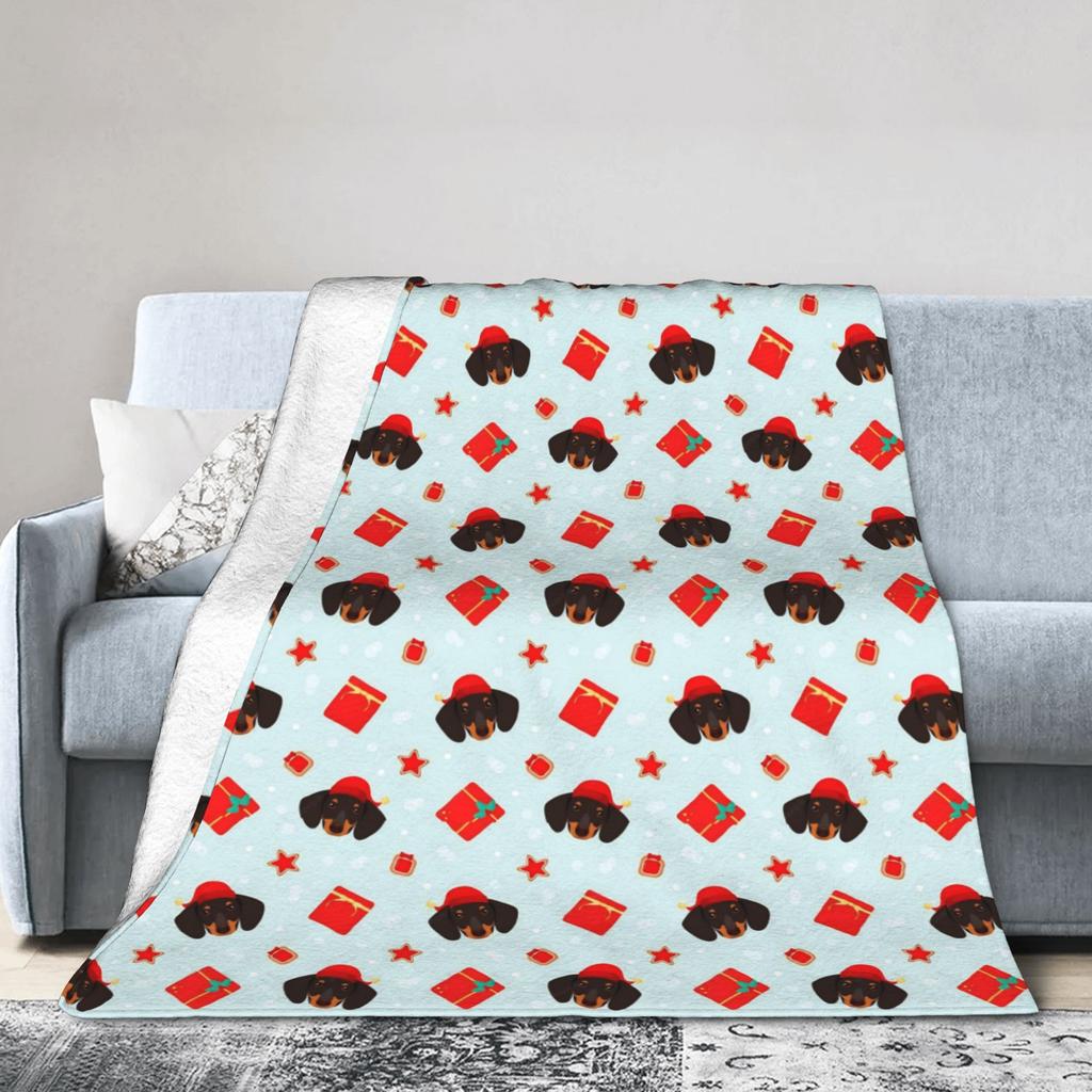 Dachshund Christmas Knitted Blankets Flannel Dogs Animal Super Soft Throw Blankets for Car Sofa Couch Bedroom Quilt