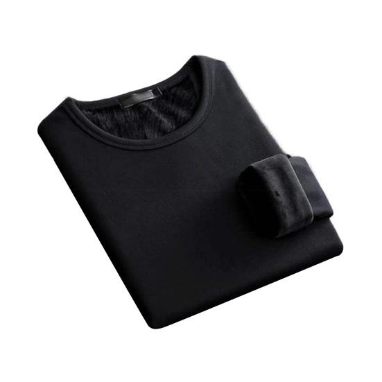 Autumn Winter Men Bottoming Top Slim Fit Thick Plush O Neck Pullover Stretchy Long Sleeves Pure