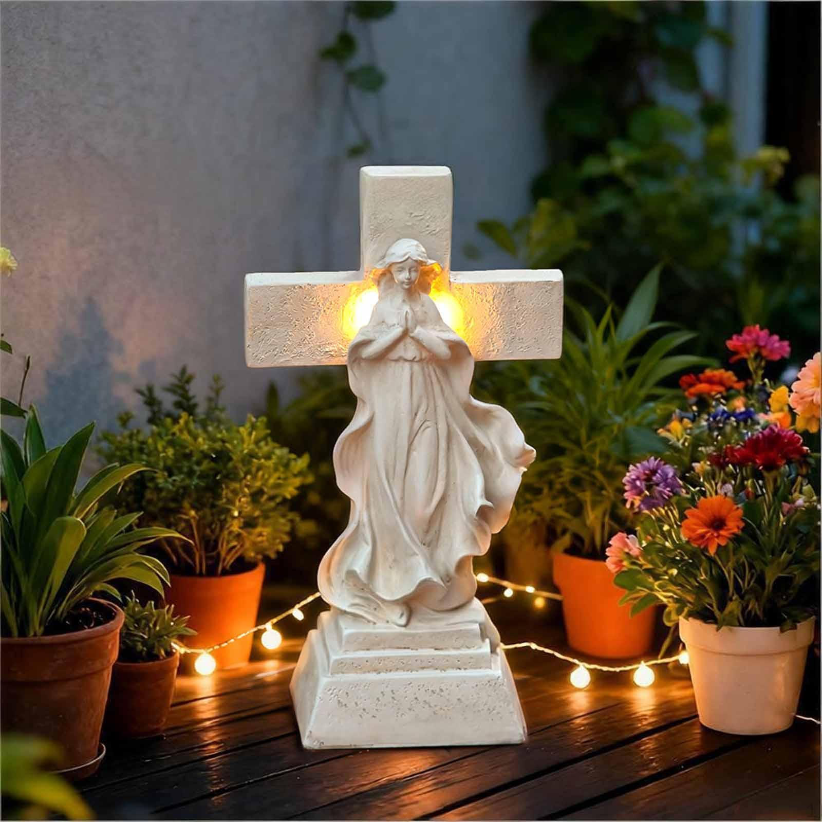 

Solar Mary Cross Garden Light Praying Figure Sympathetic Gift Catholic Statue for Grandparents Patio
