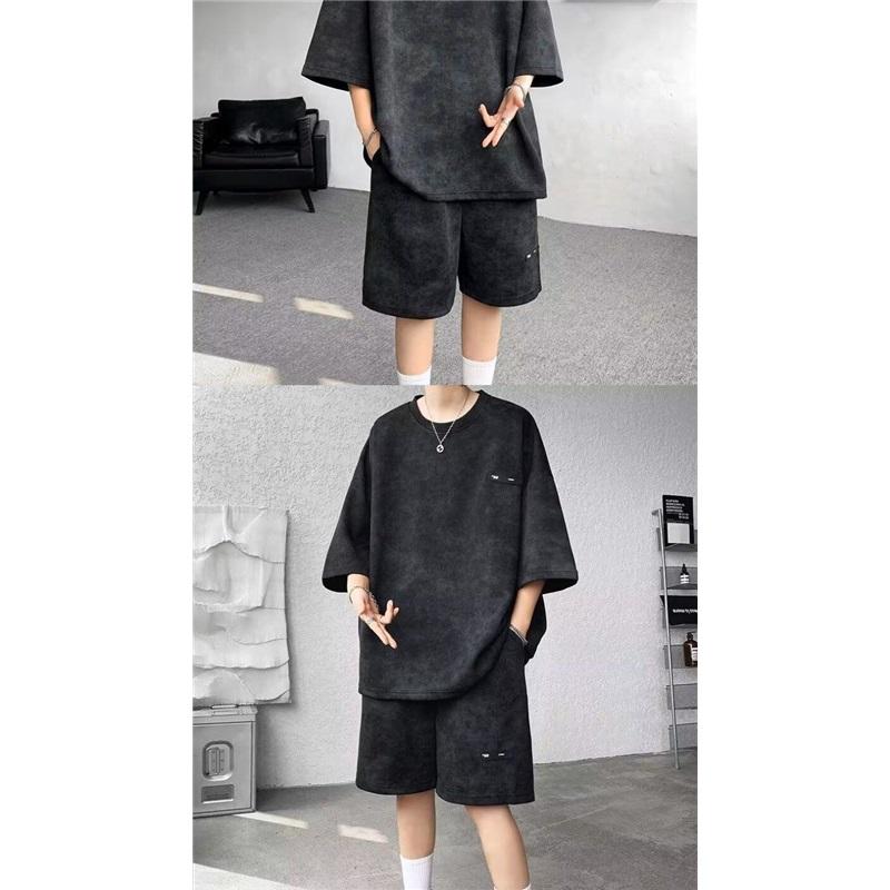 Men's Tie-dye 2PCS Outfit Summer Casual Loose Short Sleeve T-shirt + Shorts Set Streetwear