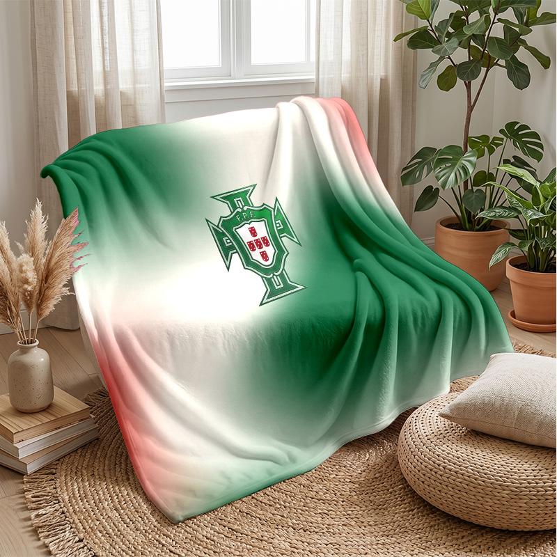 Portugal Football Printed Flannel Blanket Skin Friendly Warm Decorative Throw for Indoor Couch Bed Daily Use