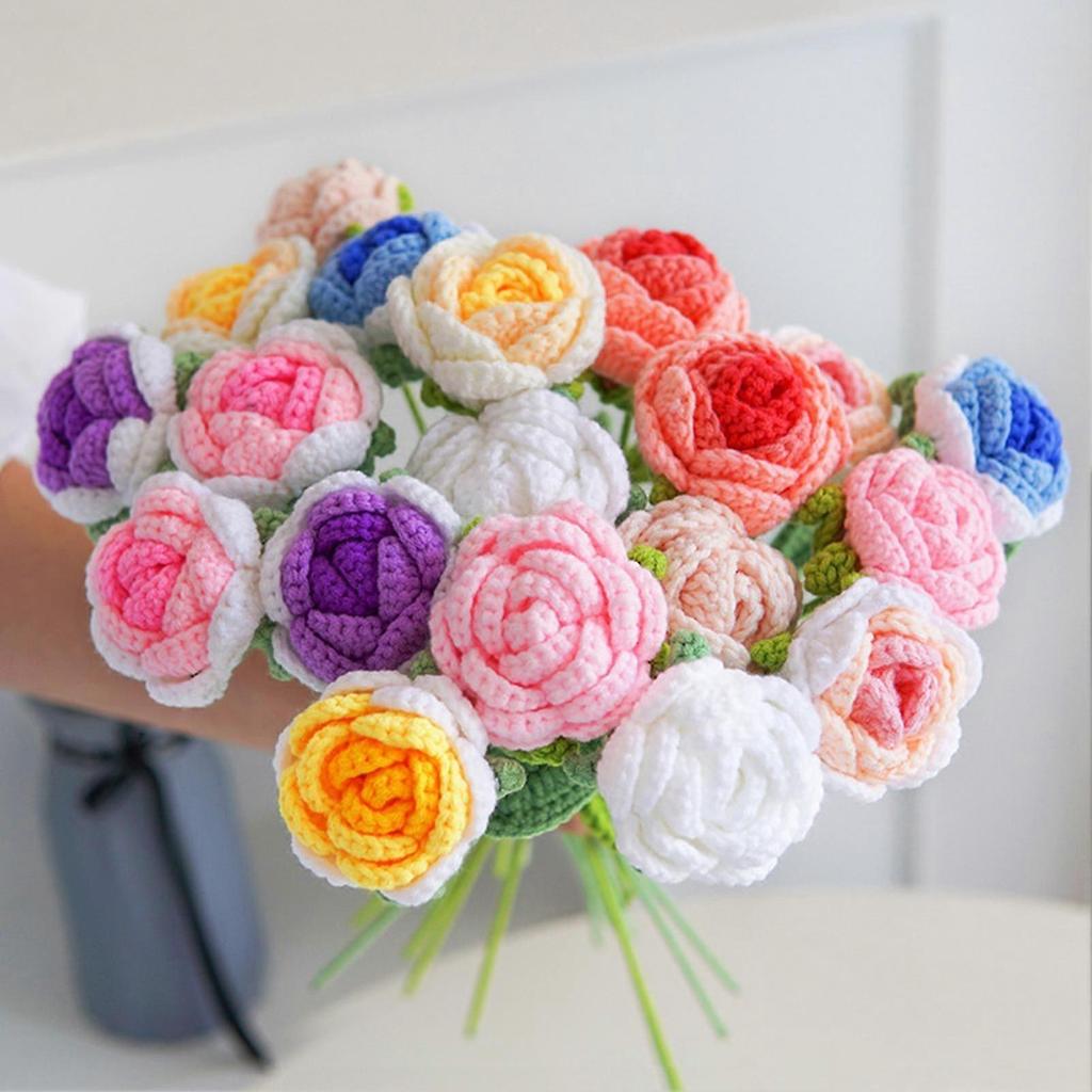 Braided Rose Handmade Crochet Flower Beautiful Long-lasting Yarn Crochet Rose Flower for Home Decoration Jikaix